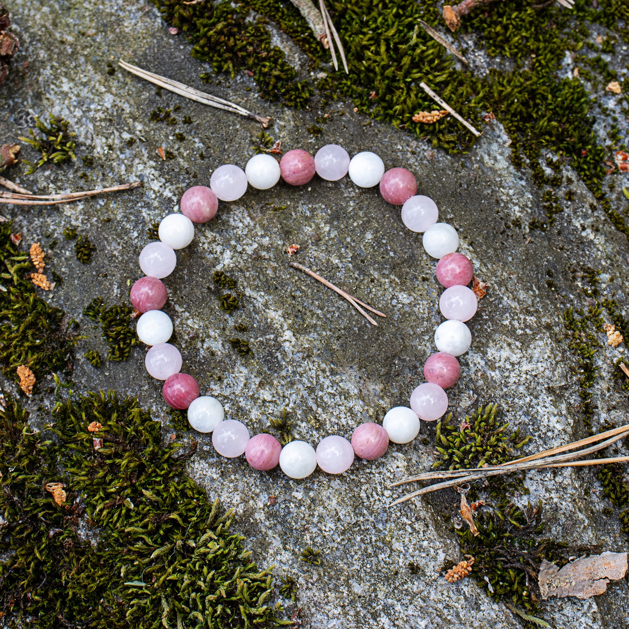 Aventari Pure Gemstone Love Bracelet with Rose Quartz Moonstone and Rhodonite