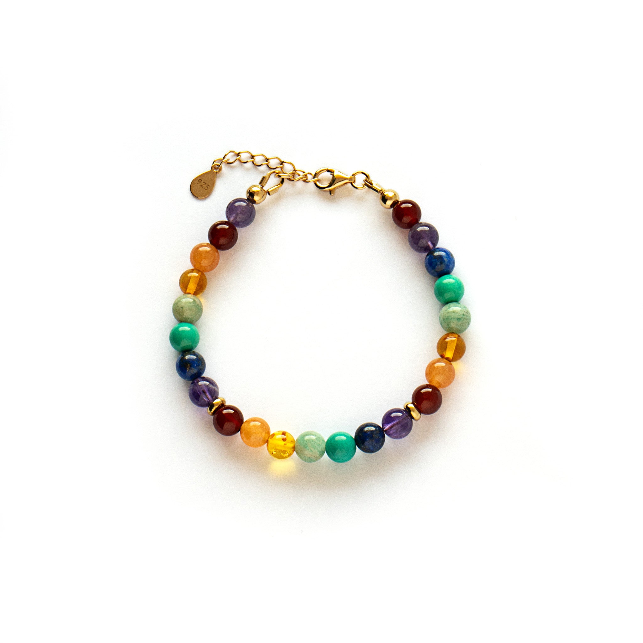 Chakra Rainbow gemstones bracelet with Silver, Gold or Rose Gold
