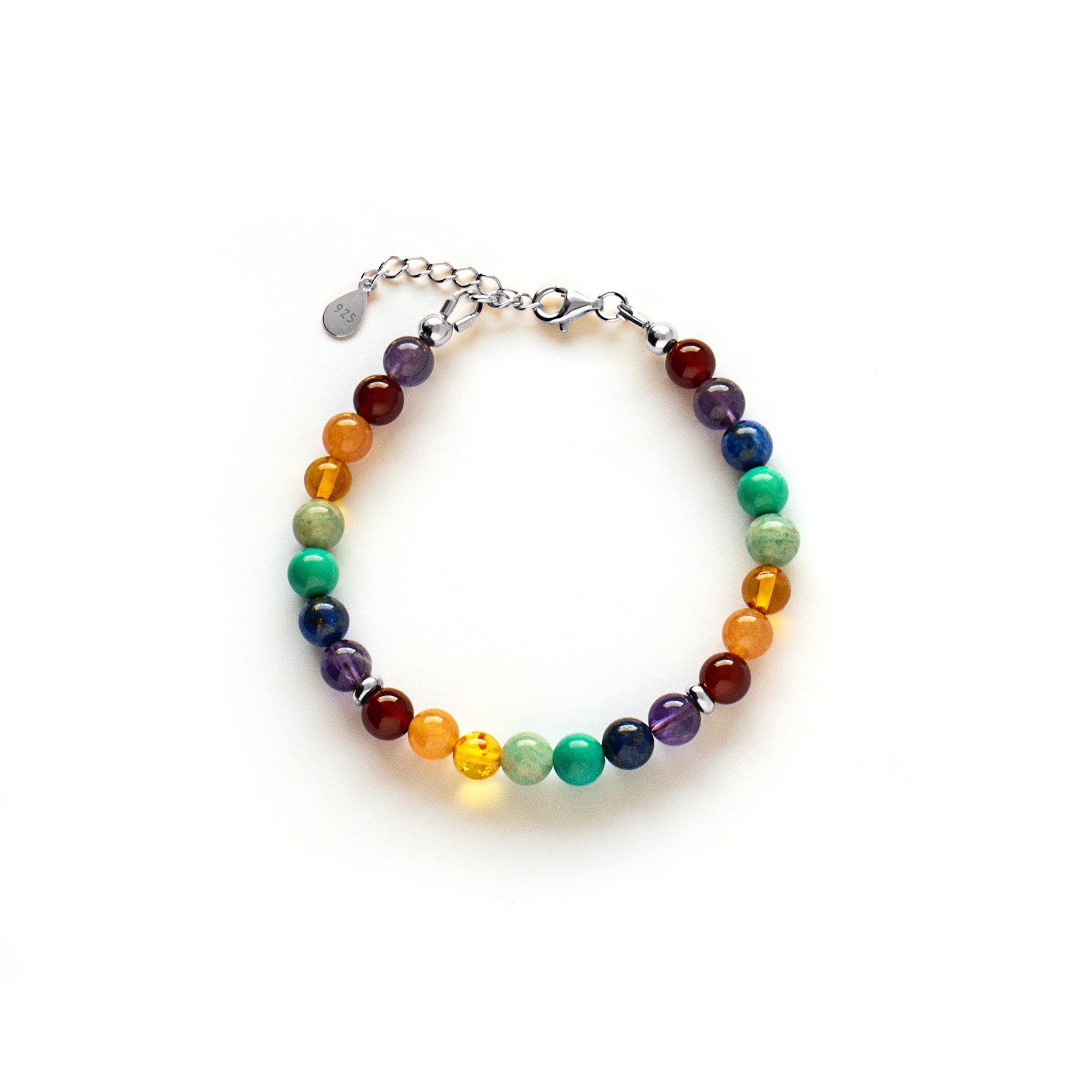Chakra Rainbow gemstones bracelet with Silver, Gold or Rose Gold