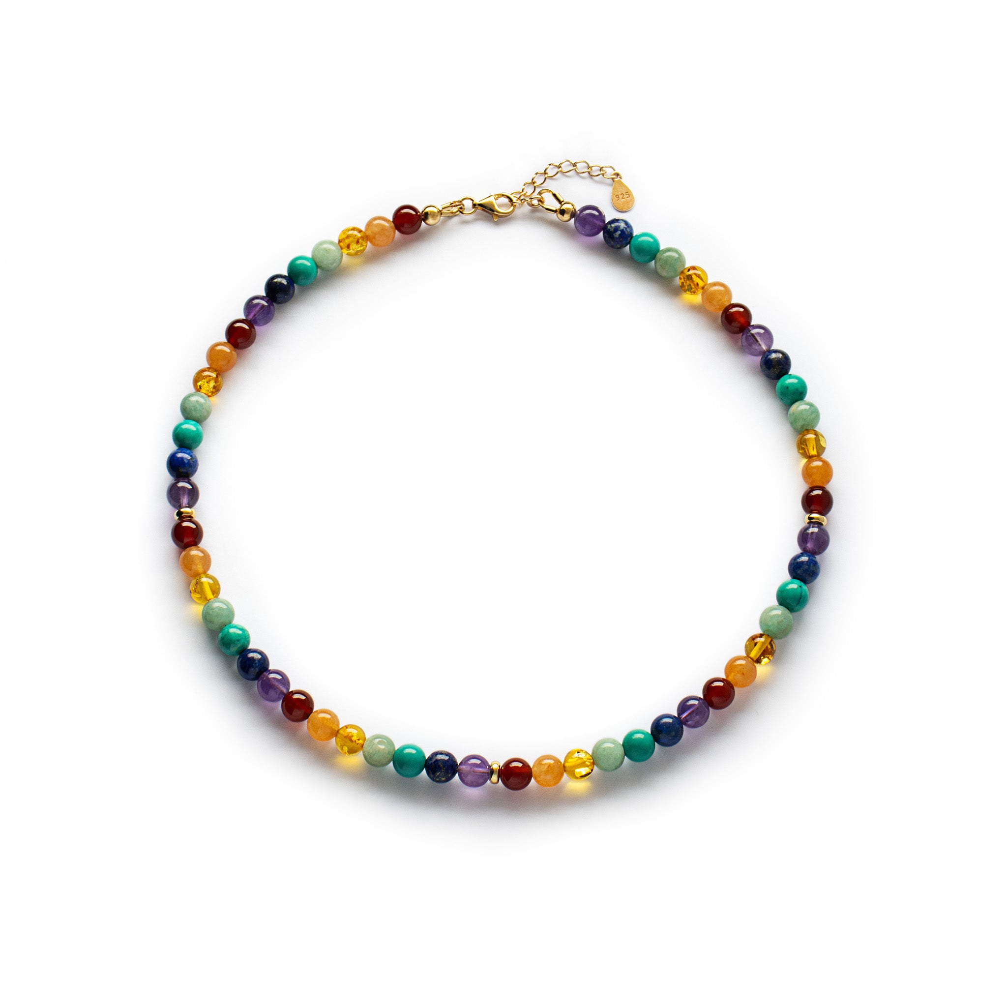 Chakra Rainbow gemstones necklace with Silver, Gold or Rose Gold