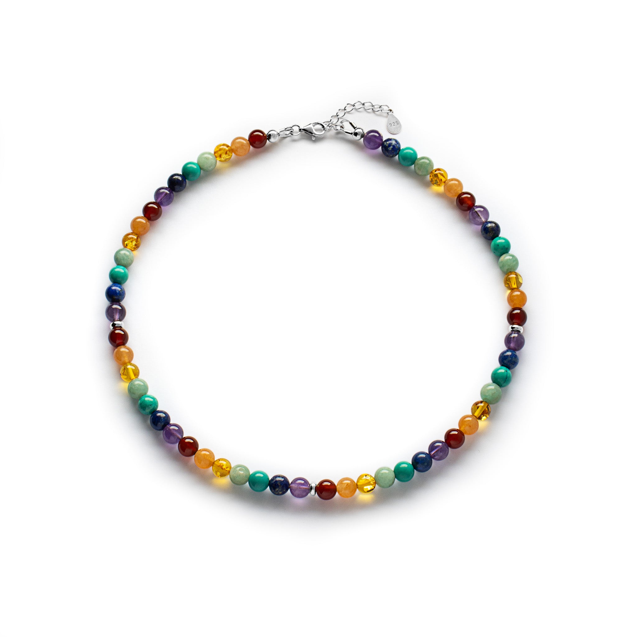 Chakra Rainbow gemstones necklace with Silver, Gold or Rose Gold